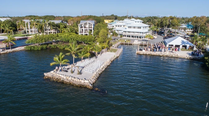 Aerial view of Dolphin Point Villas on the water in Key Largo